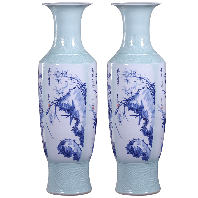 Jingdezhen ceramics vase furnishing articles Chinese sitting room flower arranging hand - made landing by patterns of blue and white porcelain vases