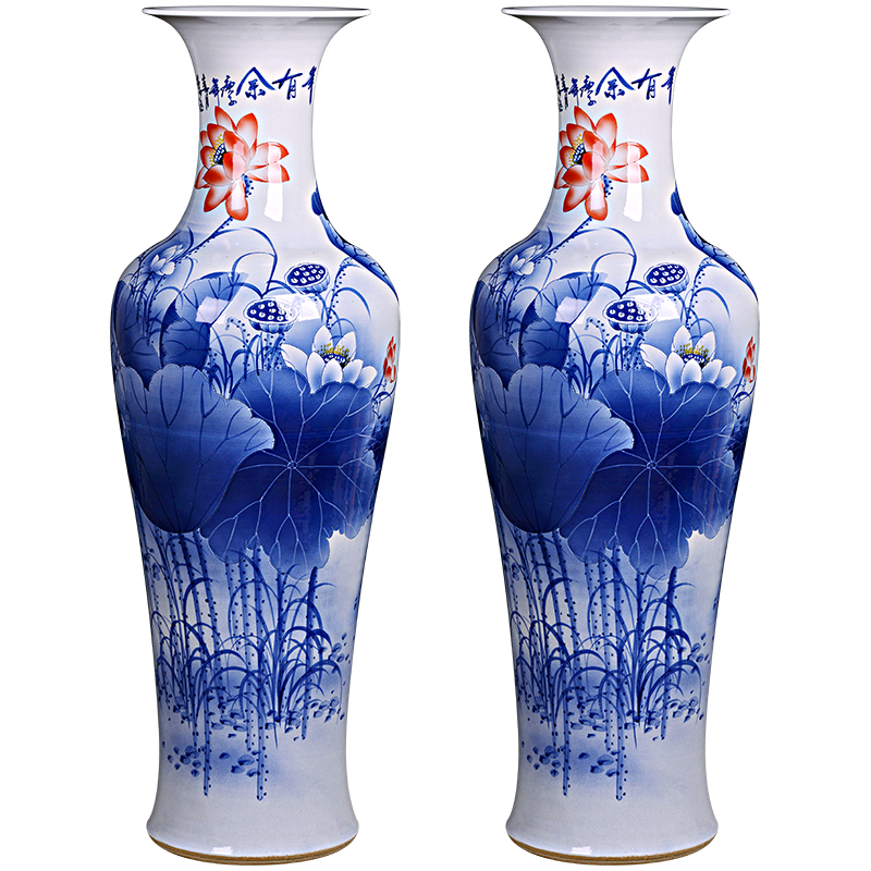 Jingdezhen porcelain vases, antique Chinese style household ground sitting room place large blue and white porcelain hotel decoration