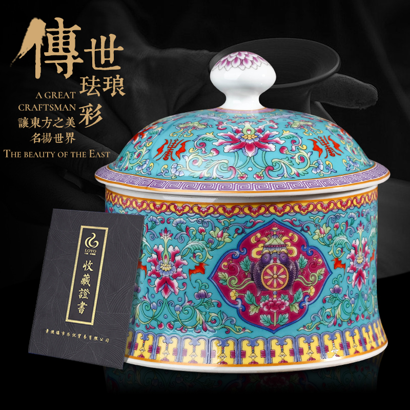 Jingdezhen porcelain enamel caddy fixings trumpet pu 'er wake receives moistureproof home snacks with cover storage jar