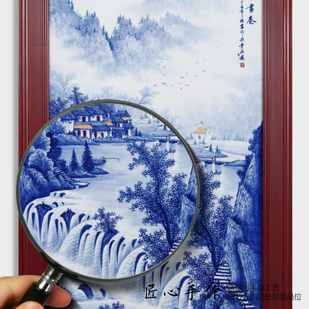 Jingdezhen ceramics porcelain plate painting landscape picture scroll adornment home sitting room sofa background wall paintings