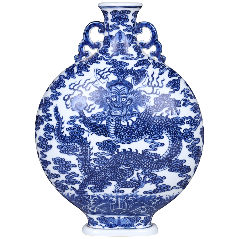 Jingdezhen ceramics vase furnishing articles imitation the qing yongzheng maintain blue dragon home sitting room adornment on the bottle