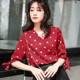 2020 new chiffon shirt women's summer ins polka dot V-neck sleeves retro western bow loose polka dot top 2020 new chiffon shirt women's summer ins polka dot V-neck sleeves retro western bow loose polka dot top