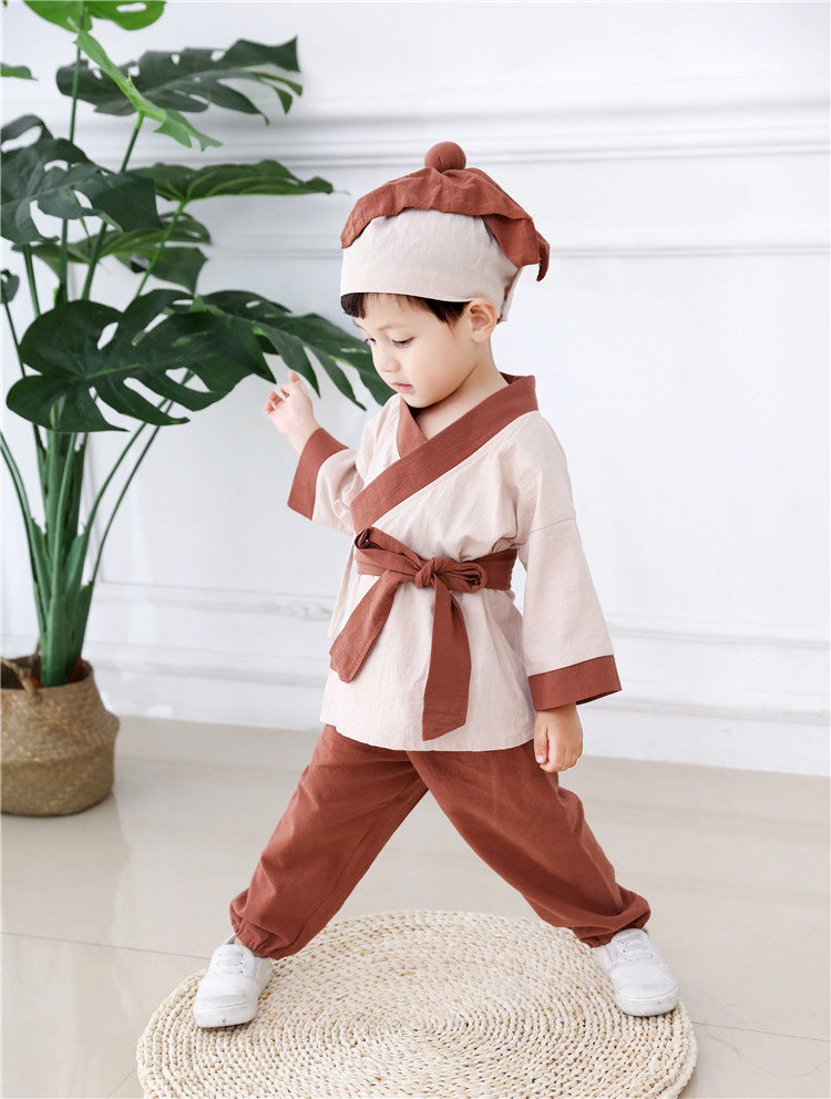 宝宝汉服棉麻 小药童古装拍照服装国学书童服 儿童悯农锄禾表演服