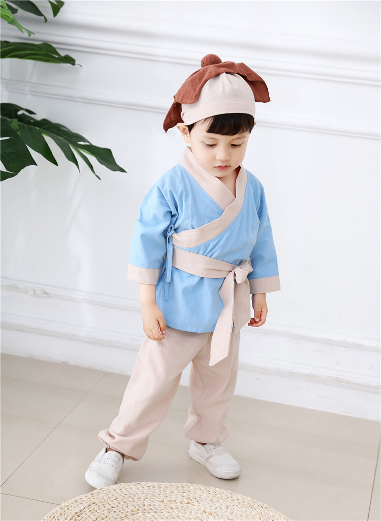 宝宝汉服棉麻 小药童古装拍照服装国学书童服 儿童悯农锄禾表演服