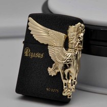 zorro zorro pure brass shell kerosene lighter black ice ancient silver side gold big Pegasus badge three sides