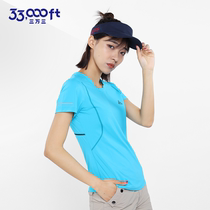 33000ft quick dry t female outdoor sports speed dry clothes short sleeves summer walking walk through the breath and leisure round t-shirt