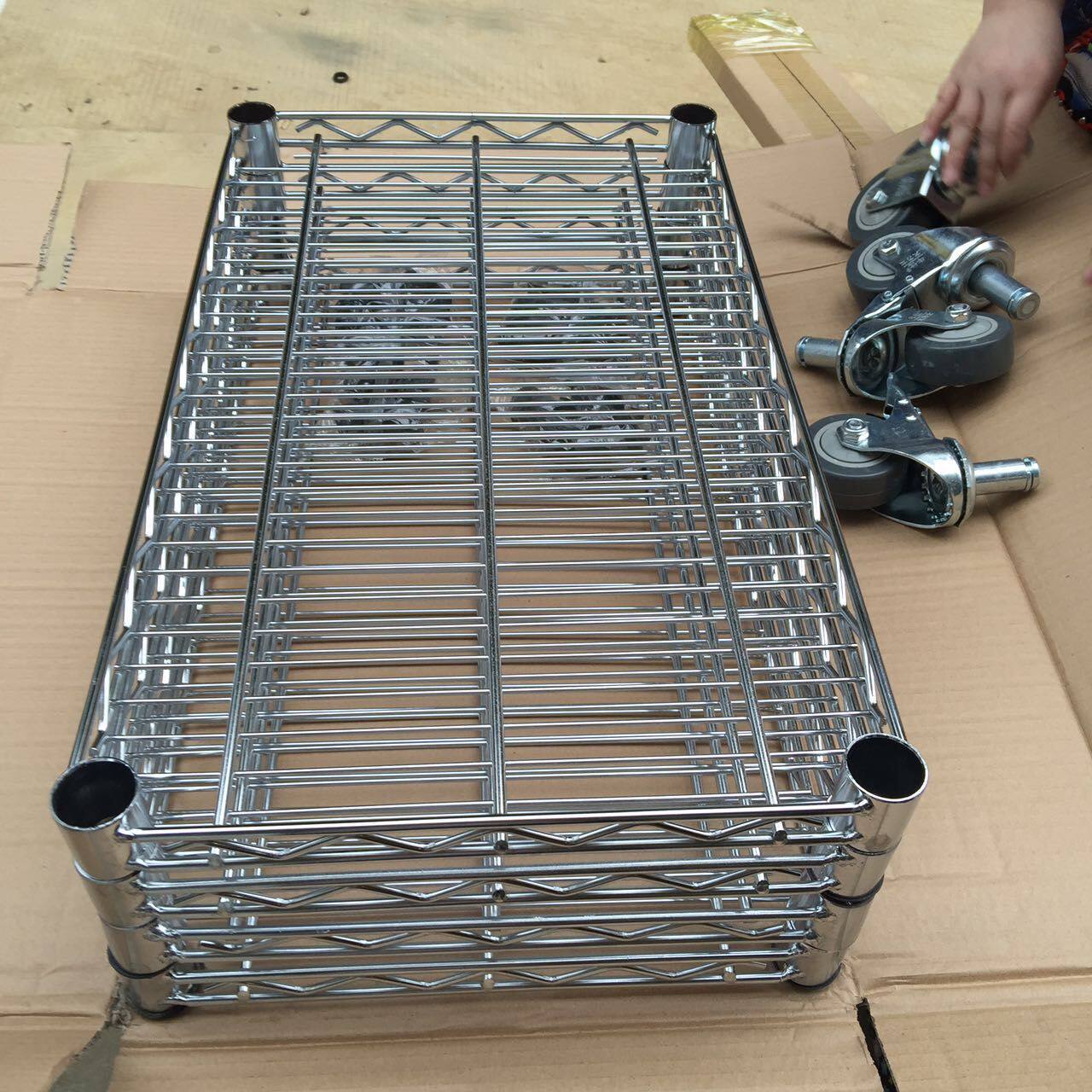 镀铬货架不锈钢线网层架带轮移动家用展示储物架仓库防静电物料架