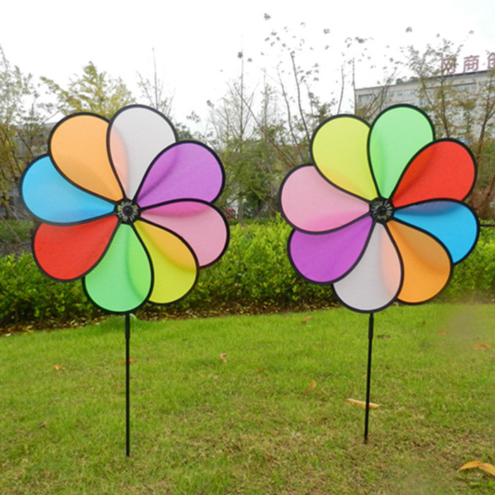 热卖黑边八彩八叶布彩虹风车风转幼儿园玩具户外装饰品婚纱道具