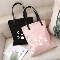 Surprised cat zipper shoulder bag cartoon cat Hand bag small cheap cat ulzzang Japanese canvas bag Harajuku