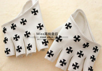 New cross nightclub hip-hop performance mens and womens rivets PU half-finger half-palm thunderbolt punk fashion gloves tide