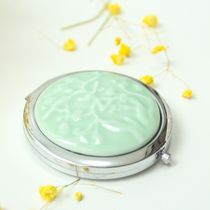 Jingdezhen handmade jewelry embossed makeup double-sided mirror pure green glaze carry-on pocket folding