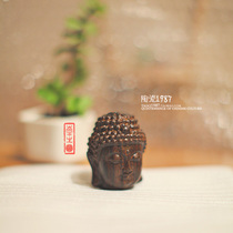 Natural mud Tathagata Buddha head Shakyamuni head home decoration natural leather gray wood wood carving crafts