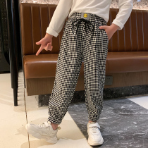 Girl pants 2021 New Style Autumn dress big childrens trousers spring and autumn girls Childrens bunched feet Plaid casual pants