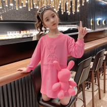 Girls sweater dress spring and autumn 2021 new foreign style childrens clothing girls long sleeve skirt