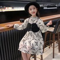 Girl dress 2021 new autumn dress foreign style little girl spring and autumn princess dress flower childrens suit skirt tide