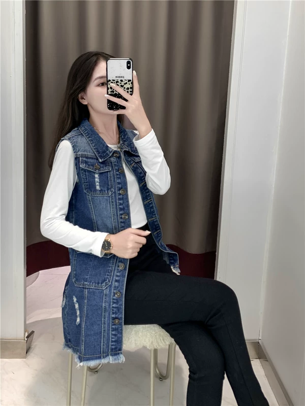 Áo vest denim mới 2022 mùa xuân của phụ nữ phong cách Hàn Quốc rộng rãi mặc và áo khoác mỏng không tay kết hợp tất cả các kích thước lớn giản dị - Áo vest