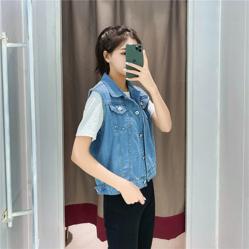 Mùa hè mới phong cách mới áo ghi lê denim mỏng của phụ nữ không tay áo trên cùng quần áo vest vest áo khoác ngắn kích thước lớn - Áo vest