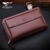 Seven Wolves Mens Handbags Genuine Leather Handbags Minimalist Hand Grip Bag Bull Leather Brands Business Hand Clip Bag Hard Leather