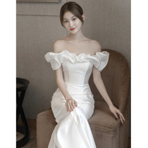 Light Lord's wedding dress 2022 bride shoulder satin surface tinky tail senior sentiment French court retro
