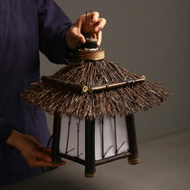 Kraft paper handmade bamboo woven retro courtyard landscape lamp living room study floor lamp chandelier Zen Japanese tea room