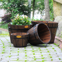 Carbonized anticorrosive wooden flower bucket flower box flower box balcony planting flower planting vegetable green plant pot wooden barrel multi-meat flower pot