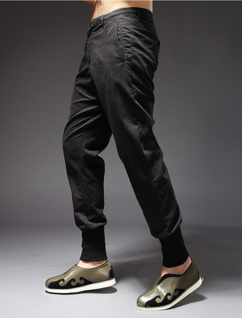 古玑秋装新款中国风收脚裤宽松小脚裤青年束脚裤螺纹收口休闲裤男