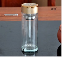 Double glazed glass cup transparent water tea cup sub crystal custom ad print character LOGO white jade liner gift cup manufacturer