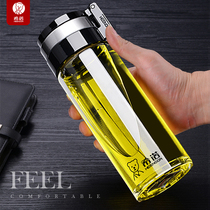 Shino glass cup single layer large capacity vehicular portable sports water glass with strainer tea cup opening cup transparent cup