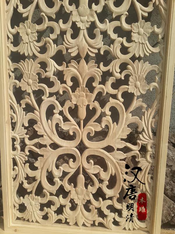 东阳镂空木雕花格电视墙 装饰板 进门玄关 欧式隔断 镂空木雕花格