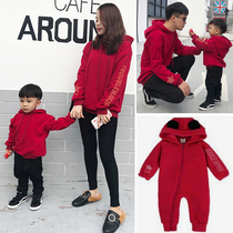 New Year Ox year parent-child clothing Autumn and winter clothing A family of three mother and daughter mother and child baby red velvet thickened sweater tide