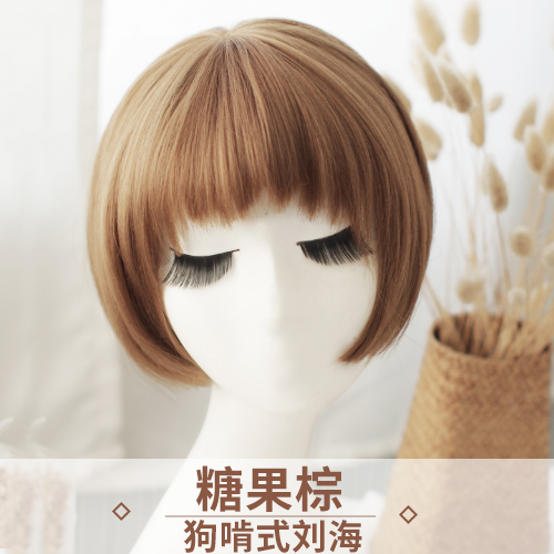 images 10:Dog nibbling Liu Hai wig short hair bobo head trimming face fluffy natural reality Korean version of black students short straight hair images 10:Dog nibbling Liu Hai wig short hair bobo head trimming face fluffy natural reality Korean version of black students short straight hair