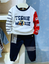 2021 early autumn new boy cartoon baby children pure cotton long sleeves T Tibetan blue spelled grey letter pants