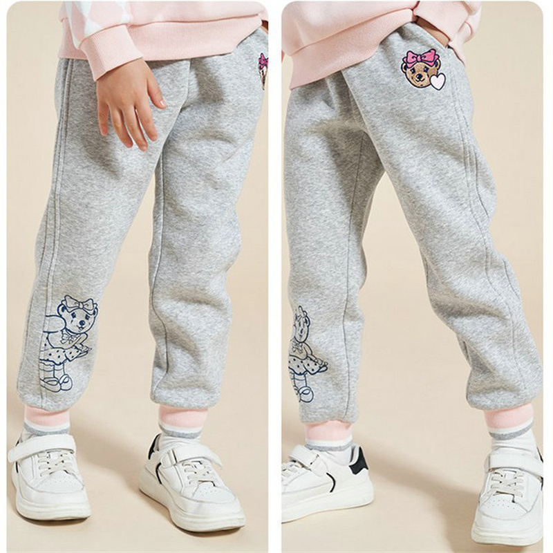 Autumn Winter New Girl Daughter Bao Plus Suede Thickened Warm Sports Pants Fashion Good Hitch Blue Grey Cartoon Casual Pants