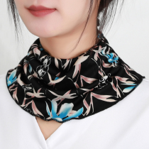 True mulberry silk scarf womens pullover scarf summer sun protection UV cervical false collar thin printing Joker knit