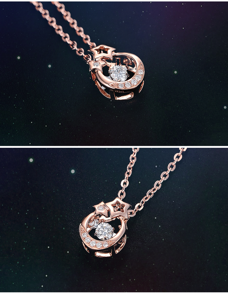 珂兰18k玫瑰金灵动钻石项链女正品彩金钻石吊坠砖石锁骨链专柜女p