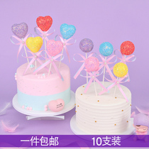 Round ball sequin birthday plug-in pink love Oval flash point cake decoration card ornaments dessert table dress