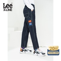LeeXLINE dark blue mens vertical stripe jeans pants trend L432505GJAZD