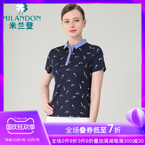 Milandon middle-aged and elderly mother POLO collar double-sided mercerized cotton T-shirt short sleeve 2021 summer T-shirt female wild