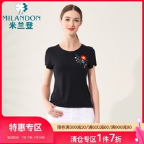 Miranda middle-aged mother dress loose round neck knitted T-shirt embroidered summer foreign style comfortable mother top