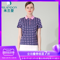 Milandon middle-aged and elderly mother with POLO collar double-sided mercerized cotton T-shirt short-sleeved female 2021 summer T-shirt Joker