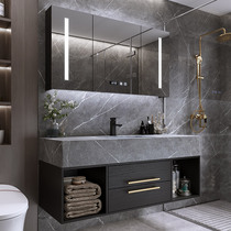 Intelligent bathroom cabinet combination set Modern bathroom hand washing face Light luxury rock board one-piece wash basin mirror cabinet