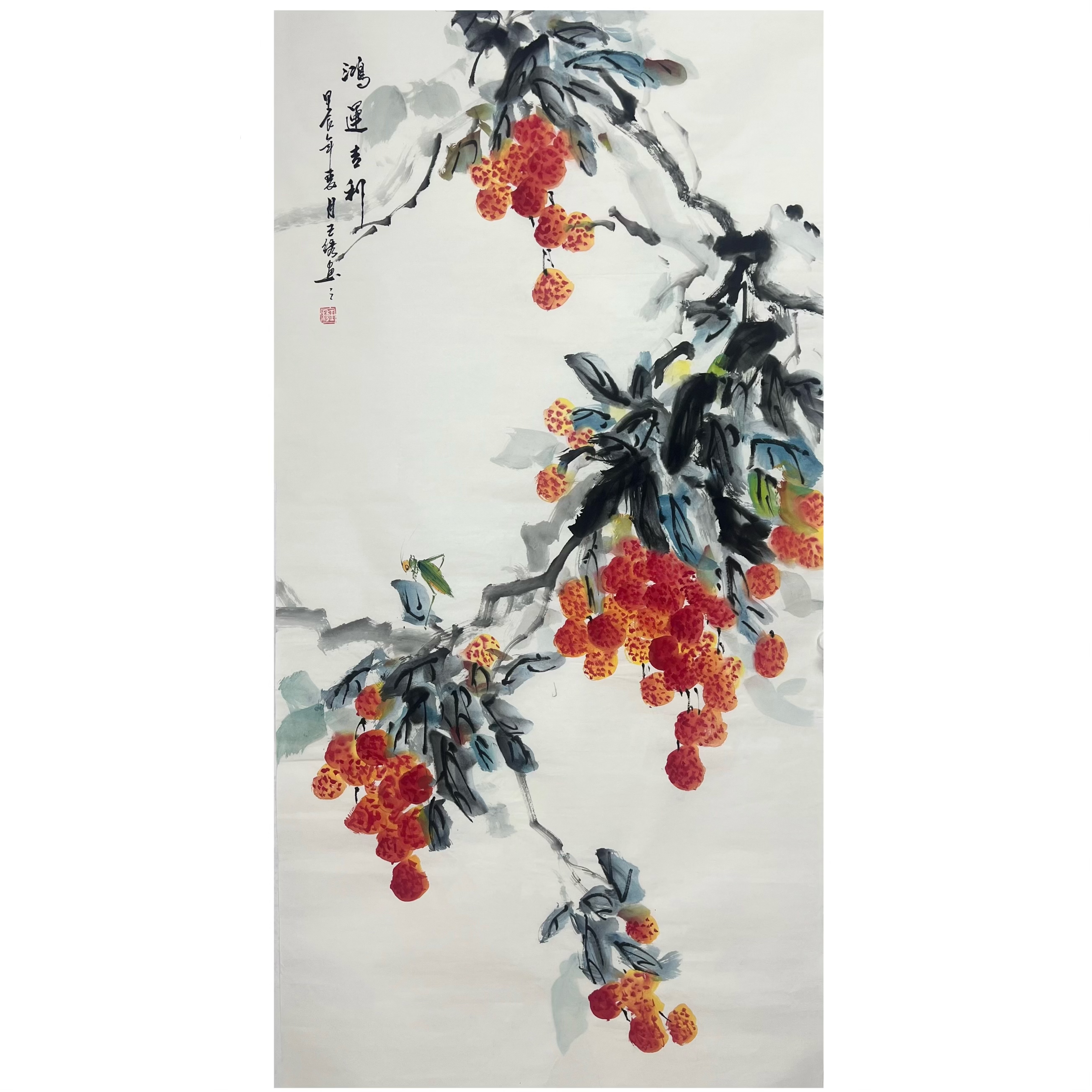 中国美術・純手描き・四尺横幅・花鳥画芯・水墨画・啓功印款・宣紙・茶道・文房置物 纯手绘国画牡丹四尺竖幅水墨花鸟画荔枝葫芦写意画字画真迹画芯