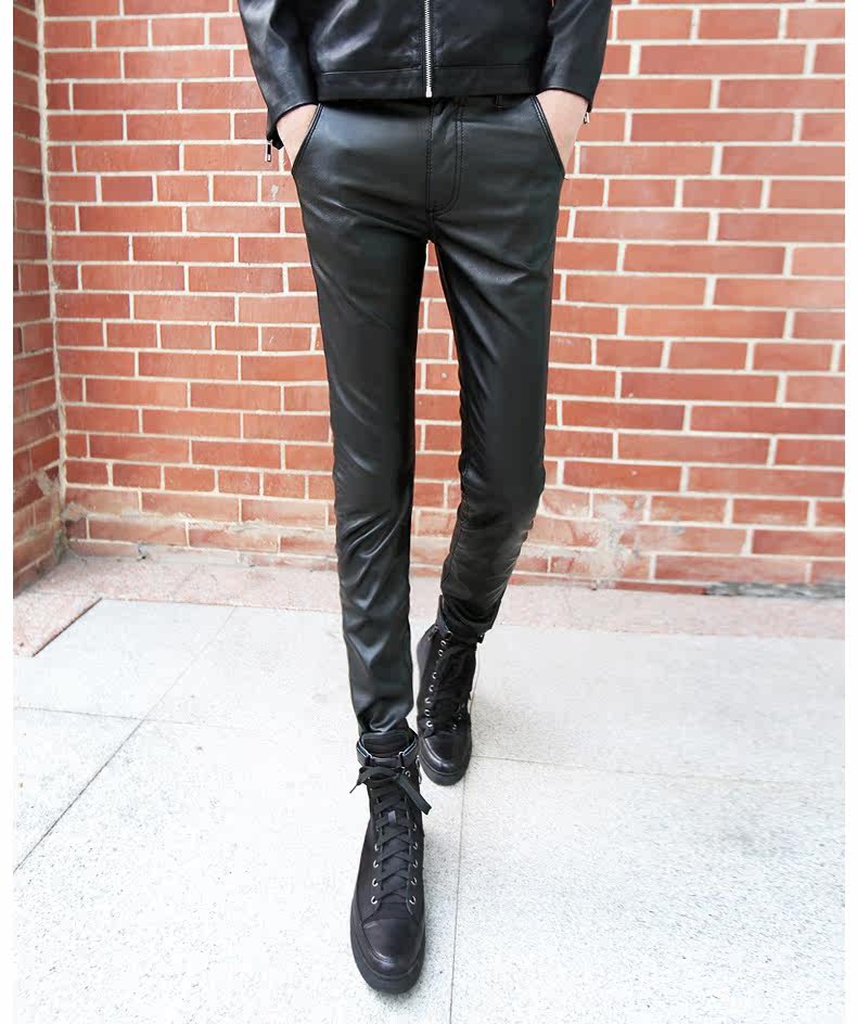 皮裤男秋冬新款韩版修身低腰水洗pu皮休闲长裤潮男纯色百搭日常裤_不