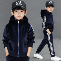 Boys' gold velvet suit 2022 new children's sports in autumn two sets of high school children's warm and autumn winter suit