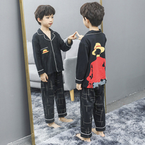 Boys' pajamas home clothing suit 2022 new spring and autumn pure cotton long-sleeved cartoon middle school children summer air conditioning suit