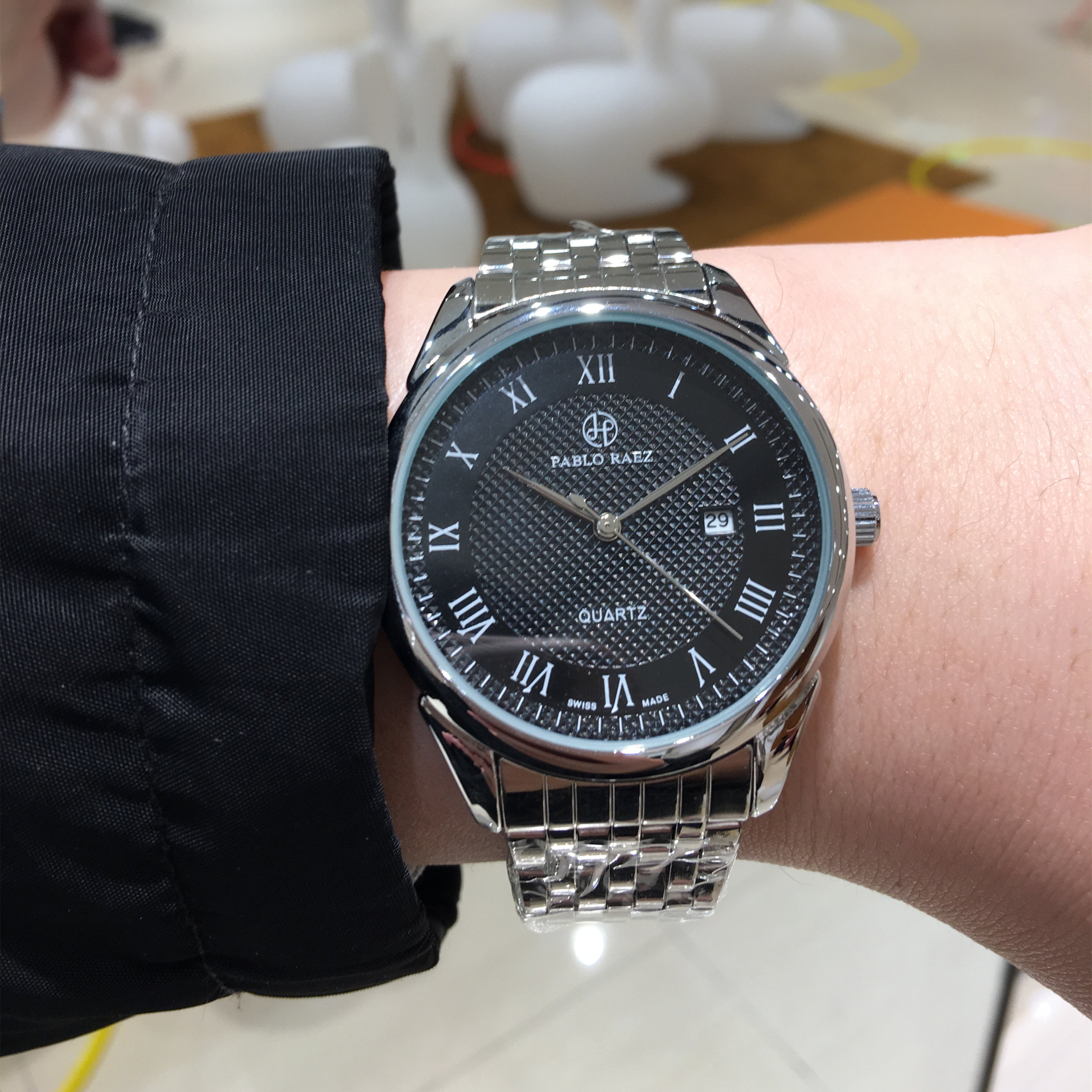 时尚休闲皮带男表复古风潮流百搭石英表针扣黑色腕表包邮-pabloraez