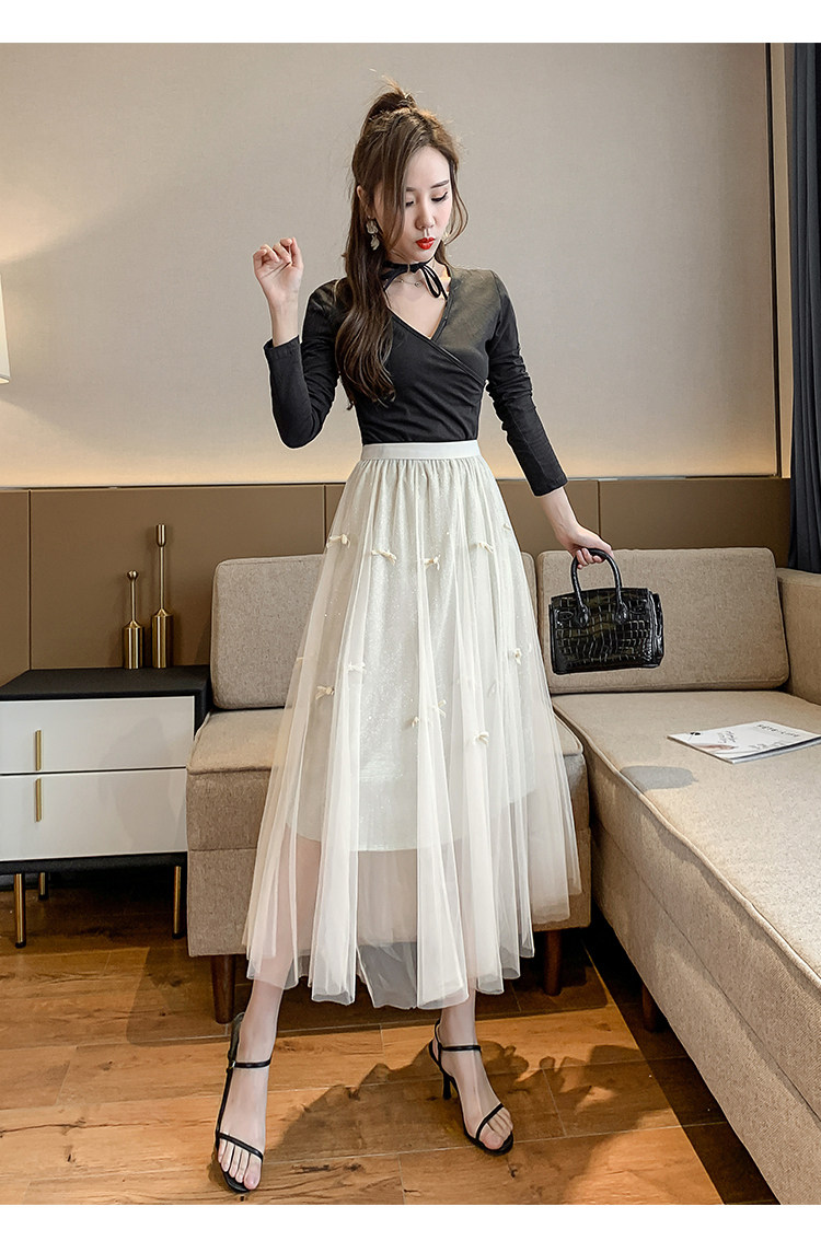 实拍现货2020秋新款蝴蝶结纱裙闪光亮片公主裙大摆裙伞裙仙女裙