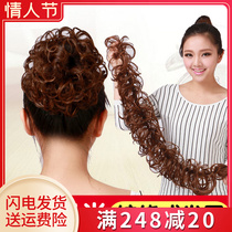 Wig hair ring women disc hair artifact flower bud winding hair bag fluffy natural ball head short curly hair real hair hair