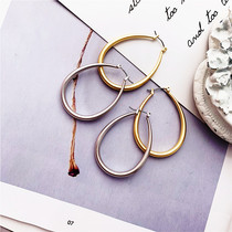 Korean version of temperament fashion fat oval smooth smooth matte big earrings s925 sterling silver earrings female