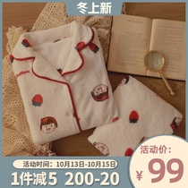 Recommended small ball coral velvet pajamas women autumn and winter thick flannel long sleeve suit pajamas autumn and winter women
